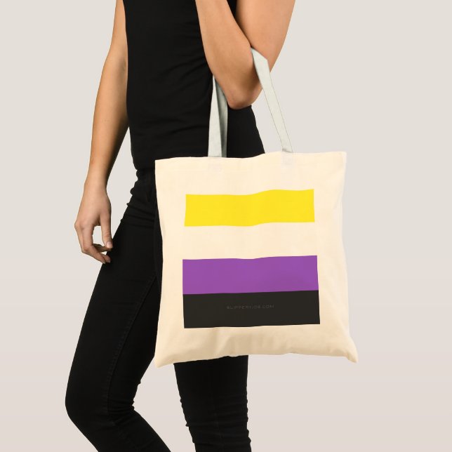 SlipperyJoe's Nonbinary Pride Flag yellow white pu Tote Bag (Front (Product))