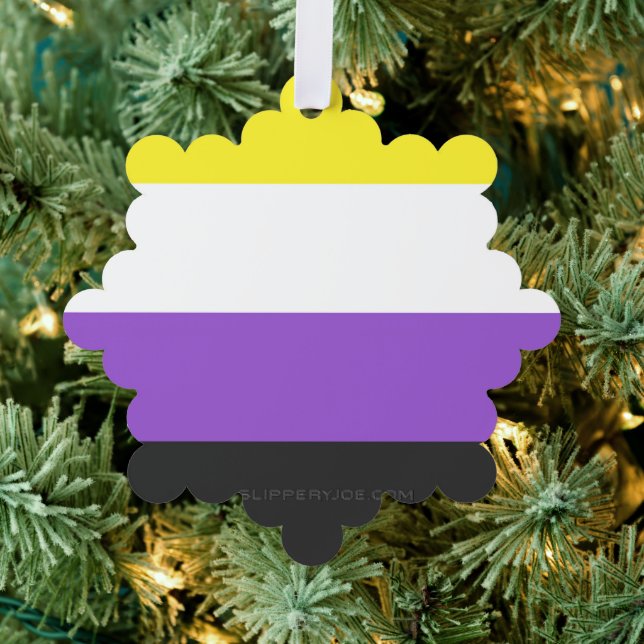 SlipperyJoe's Nonbinary Pride Flag yellow white pu Tree Decoration Card (Insitu (Tree))