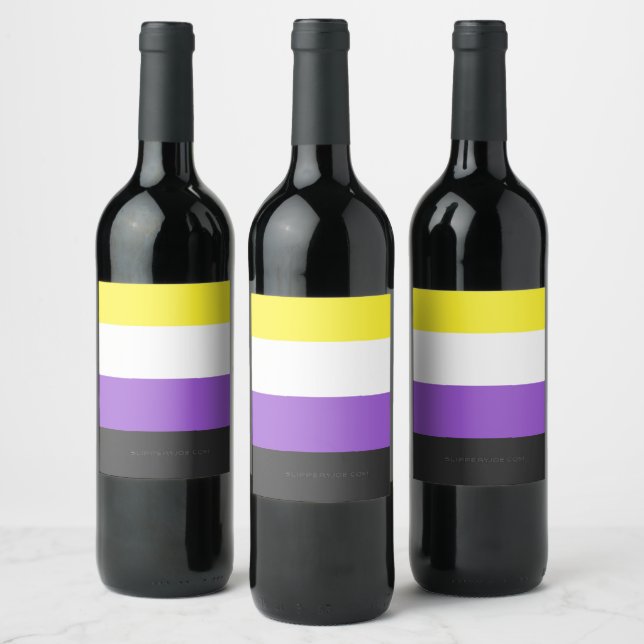SlipperyJoe's Nonbinary Pride Flag yellow white pu Wine Label (Bottles)