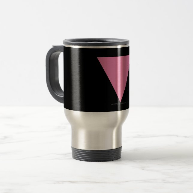 SlipperyJoe's pink triangle flag bright pink symbo Travel Mug (Front Left)