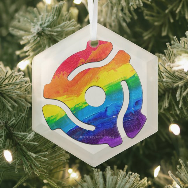 SlipperyJoe's plastic 45 RPM record adapter vibran Glass Tree Decoration (Insitu)