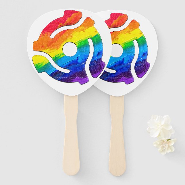 SlipperyJoe's plastic 45 RPM record adapter vibran Hand Fan (Front and Back)