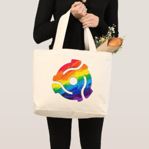 SlipperyJoe's plastic 45 RPM record adapter vibran Large Tote Bag