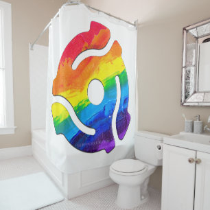 SlipperyJoe's plastic 45 RPM record adapter vibran Shower Curtain