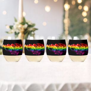 SlipperyJoe's plume of rainbow energy vapour caugh Stemless Wine Glass