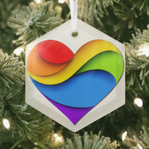 SlipperyJoe's Pride Heart Curves heart shape three Glass Tree Decoration