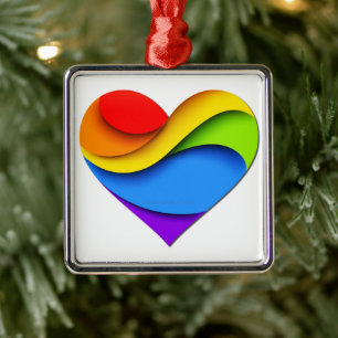 SlipperyJoe's Pride Heart Curves heart shape three Metal Tree Decoration