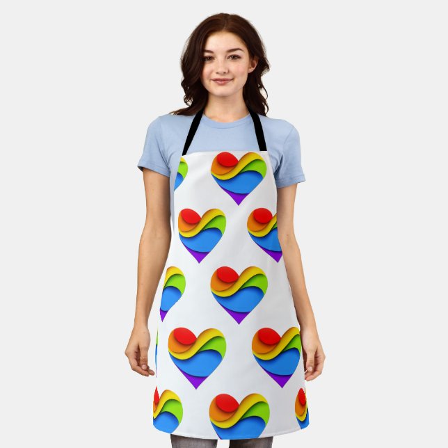 SlipperyJoe's pride heart curves shape 3-D three-d Apron (Worn)