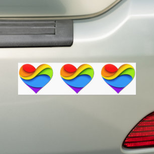 SlipperyJoe's pride heart curves shape 3-D three-d Bumper Sticker