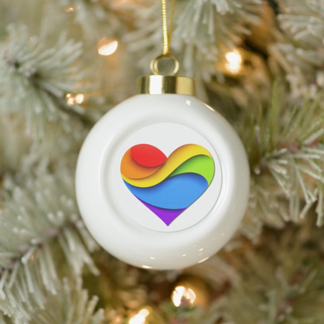 SlipperyJoe's pride heart curves shape 3-D three-d Ceramic Ball Christmas Ornament (Tree)