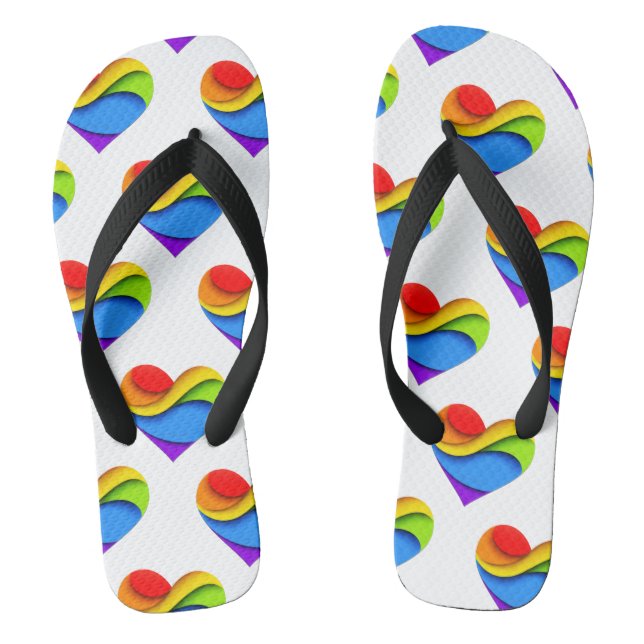 SlipperyJoe's pride heart curves shape 3-D three-d Flip Flops (Footbed)