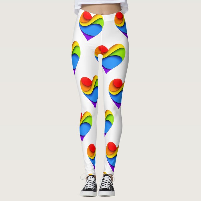 SlipperyJoe's pride heart curves shape 3-D three-d Leggings (Front)
