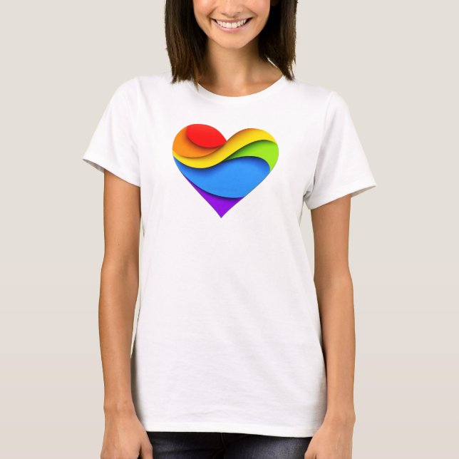 SlipperyJoe's pride heart curves shape 3-D three-d T-Shirt (Front)