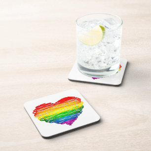 SlipperyJoe's Pride Heart Scribbles gay pride gift Coaster