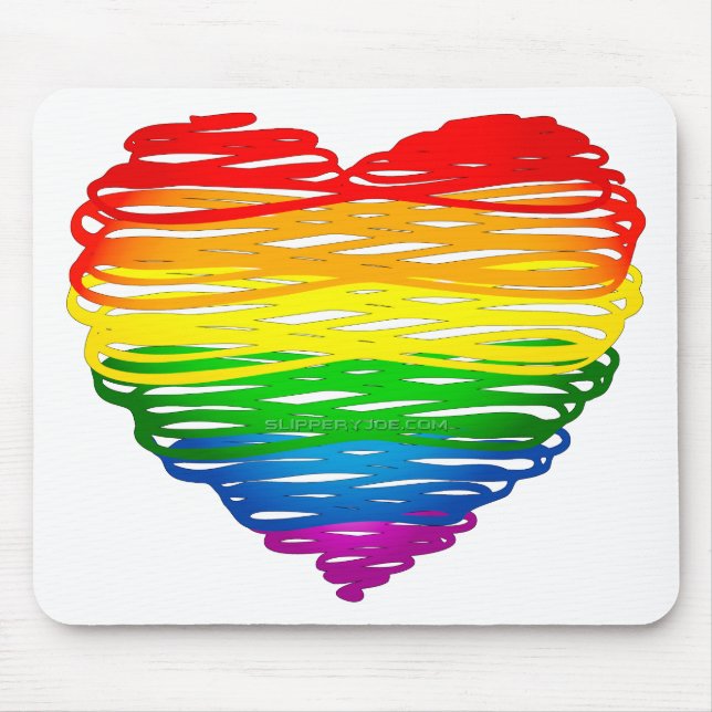 SlipperyJoe's Pride Heart Scribbles gay pride gift Mouse Mat (Front)