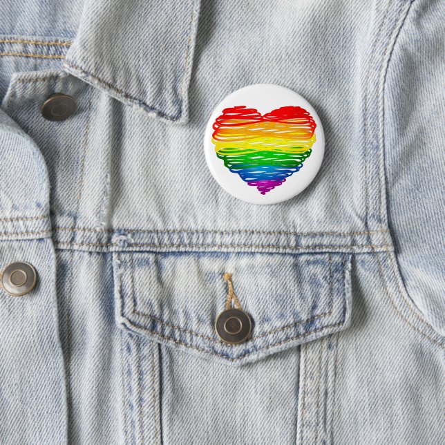 SlipperyJoe's Pride Heart Scribbles heart shape  6 Cm Round Badge (In Situ)