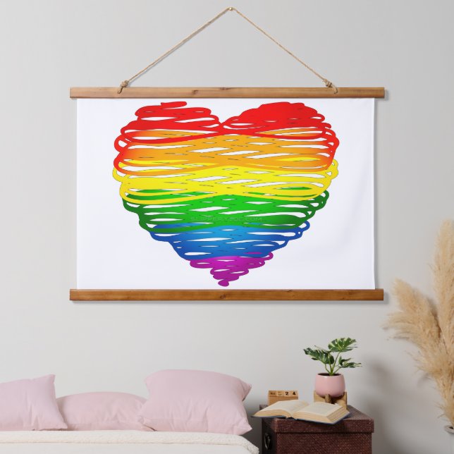 SlipperyJoe's Pride Heart Scribbles heart shape dr Hanging Tapestry (Bedroom)