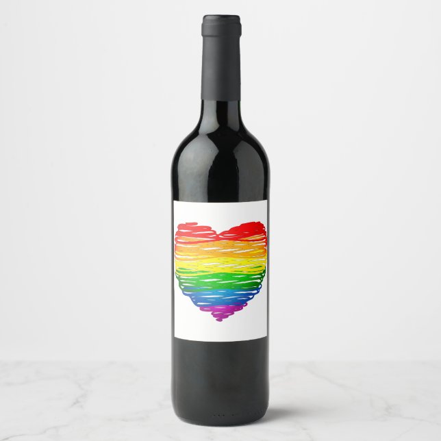 SlipperyJoe's Pride Heart Scribbles heart shape dr Wine Label (Front)