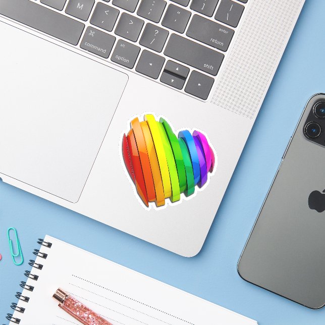 SlipperyJoe's pride heart shape multiple horizonta (Laptop w/ iPhone)