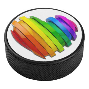 SlipperyJoe's pride heart shape multiple horizonta Hockey Puck