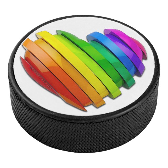 SlipperyJoe's pride heart shape multiple horizonta Hockey Puck (3/4)
