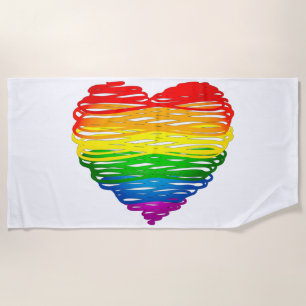 SlipperyJoe's pride scribbled heart shape drawing  Beach Towel