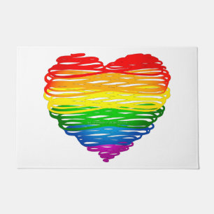 SlipperyJoe's pride scribbled heart shape drawing  Doormat