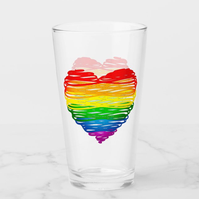 SlipperyJoe's pride scribbled heart shape drawing  Glass (Front)