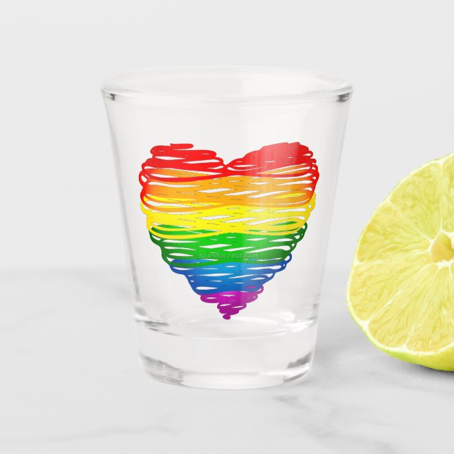SlipperyJoe's pride scribbled heart shape drawing  Shot Glass (Front)