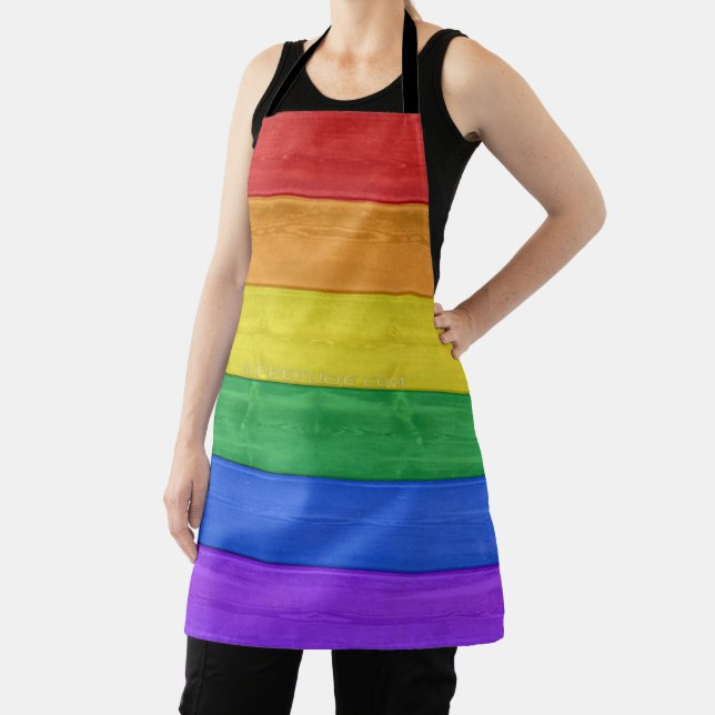 SlipperyJoe's pride wooden flag horizontal rainbow Apron (Insitu)
