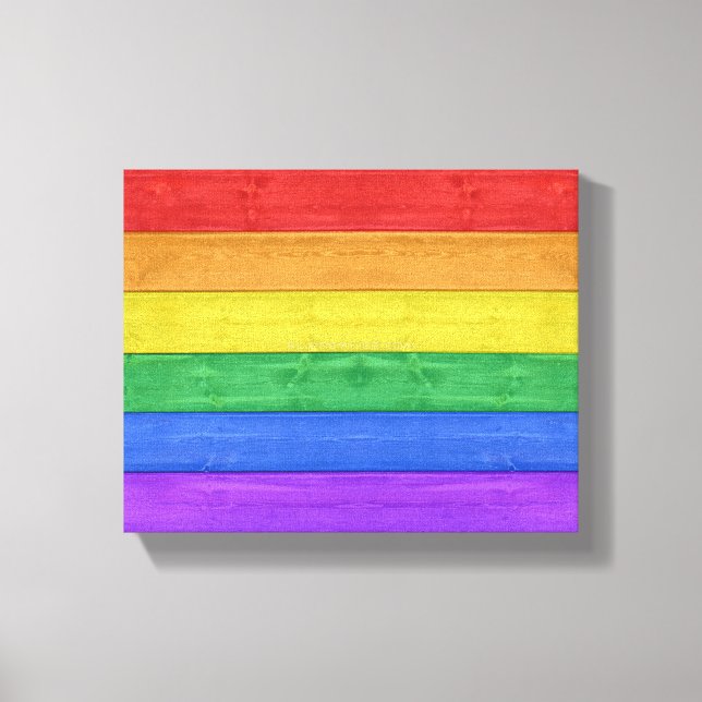 SlipperyJoe's pride wooden flag horizontal rainbow Canvas Print (Front)
