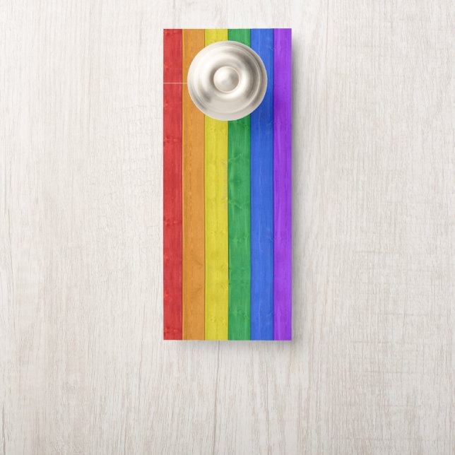 SlipperyJoe's pride wooden flag horizontal rainbow Door Hanger (On Knob)
