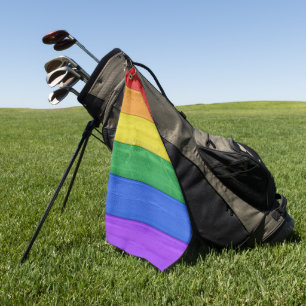 SlipperyJoe's pride wooden flag horizontal rainbow Golf Towel