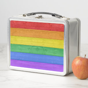 SlipperyJoe's pride wooden flag horizontal rainbow Metal Lunch Box