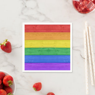 SlipperyJoe's pride wooden flag horizontal rainbow Napkin