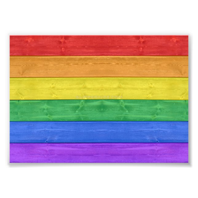 SlipperyJoe's pride wooden flag horizontal rainbow Photo Print (Front)