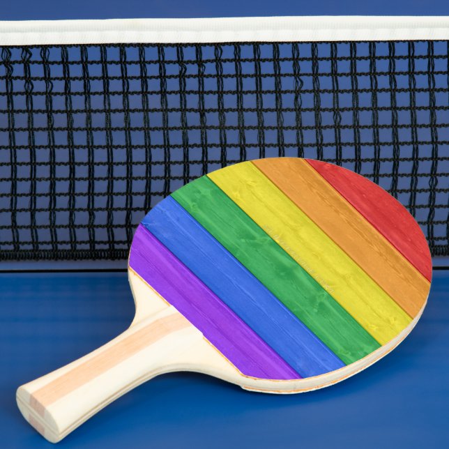 SlipperyJoe's pride wooden flag horizontal rainbow Ping Pong Paddle (Insitu)