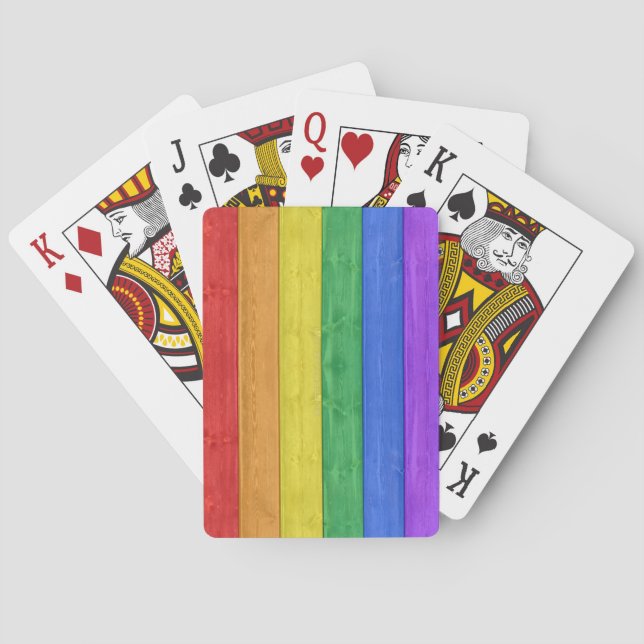 SlipperyJoe's pride wooden flag horizontal rainbow Playing Cards (Back)