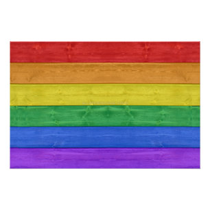 SlipperyJoe's pride wooden flag horizontal rainbow Poster