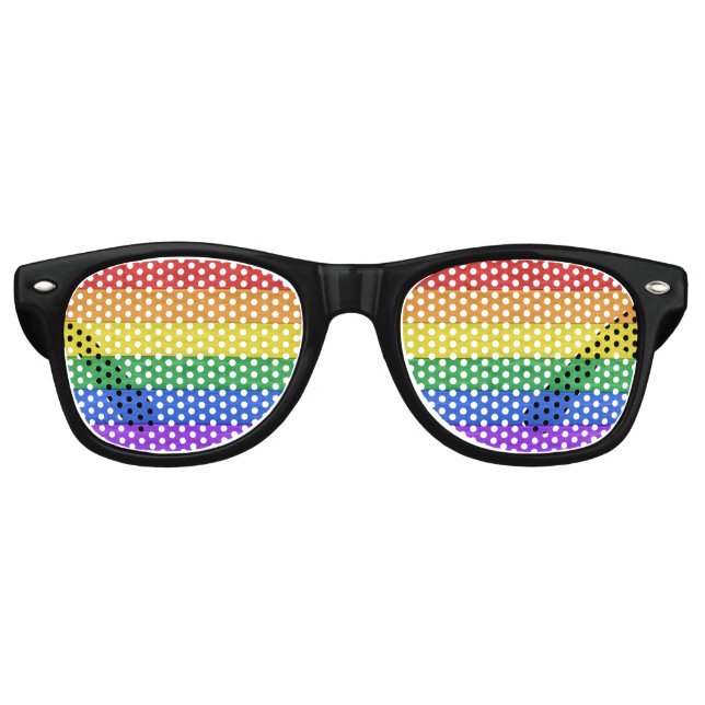 SlipperyJoe's pride wooden flag horizontal rainbow Retro Sunglasses (Front)