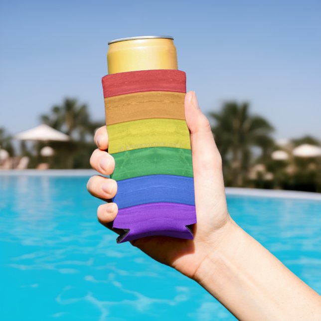 SlipperyJoe's pride wooden flag horizontal rainbow Seltzer Can Cooler (In Situ Pool)