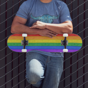 SlipperyJoe's pride wooden flag horizontal rainbow Skateboard