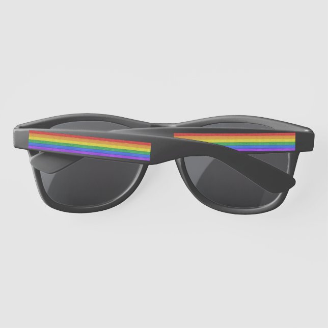 SlipperyJoe's pride wooden flag horizontal rainbow Sunglasses (Back)