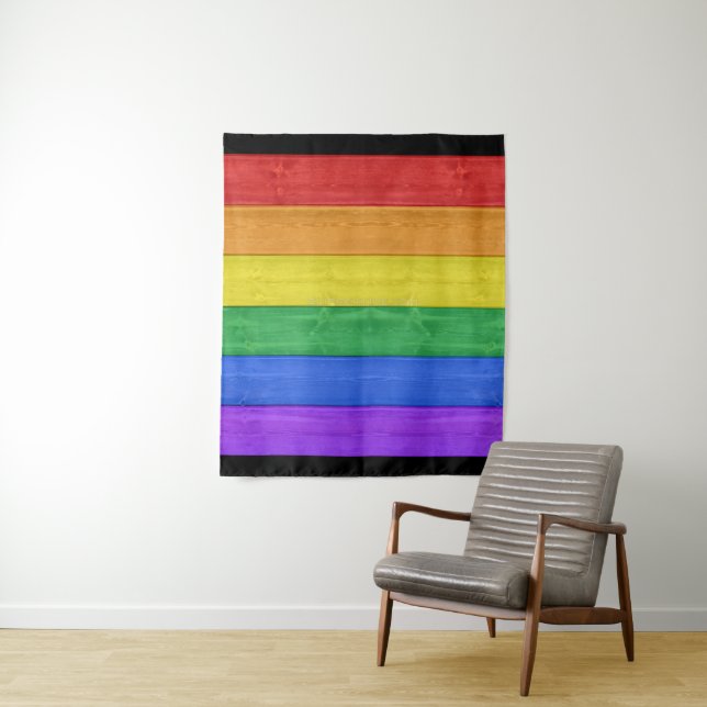 SlipperyJoe's pride wooden flag horizontal rainbow Tapestry (In Situ)