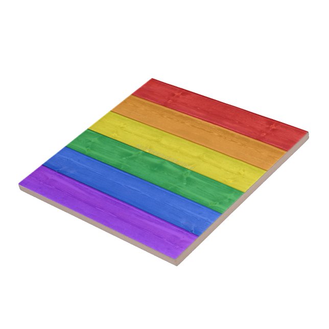 SlipperyJoe's pride wooden flag horizontal rainbow Tile (Side)