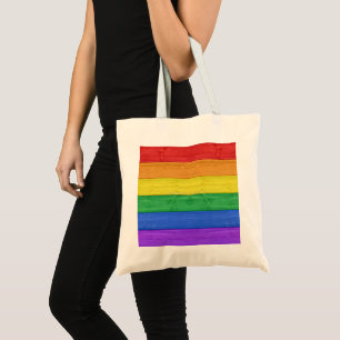 SlipperyJoe's pride wooden flag horizontal rainbow Tote Bag