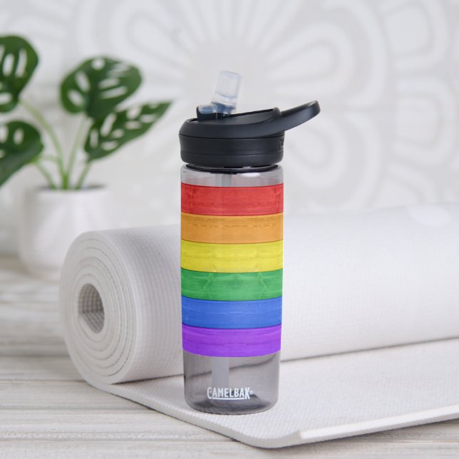 SlipperyJoe's pride wooden flag horizontal rainbow Water Bottle (Yoga)