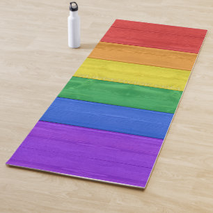 SlipperyJoe's pride wooden flag horizontal rainbow Yoga Mat
