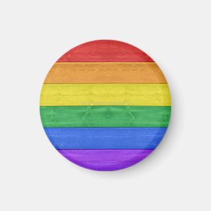 SlipperyJoe's pride wooden flag rainbow colors cel Magnet