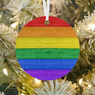 SlipperyJoe's pride wooden flag rainbow colors cel Metal Tree Decoration